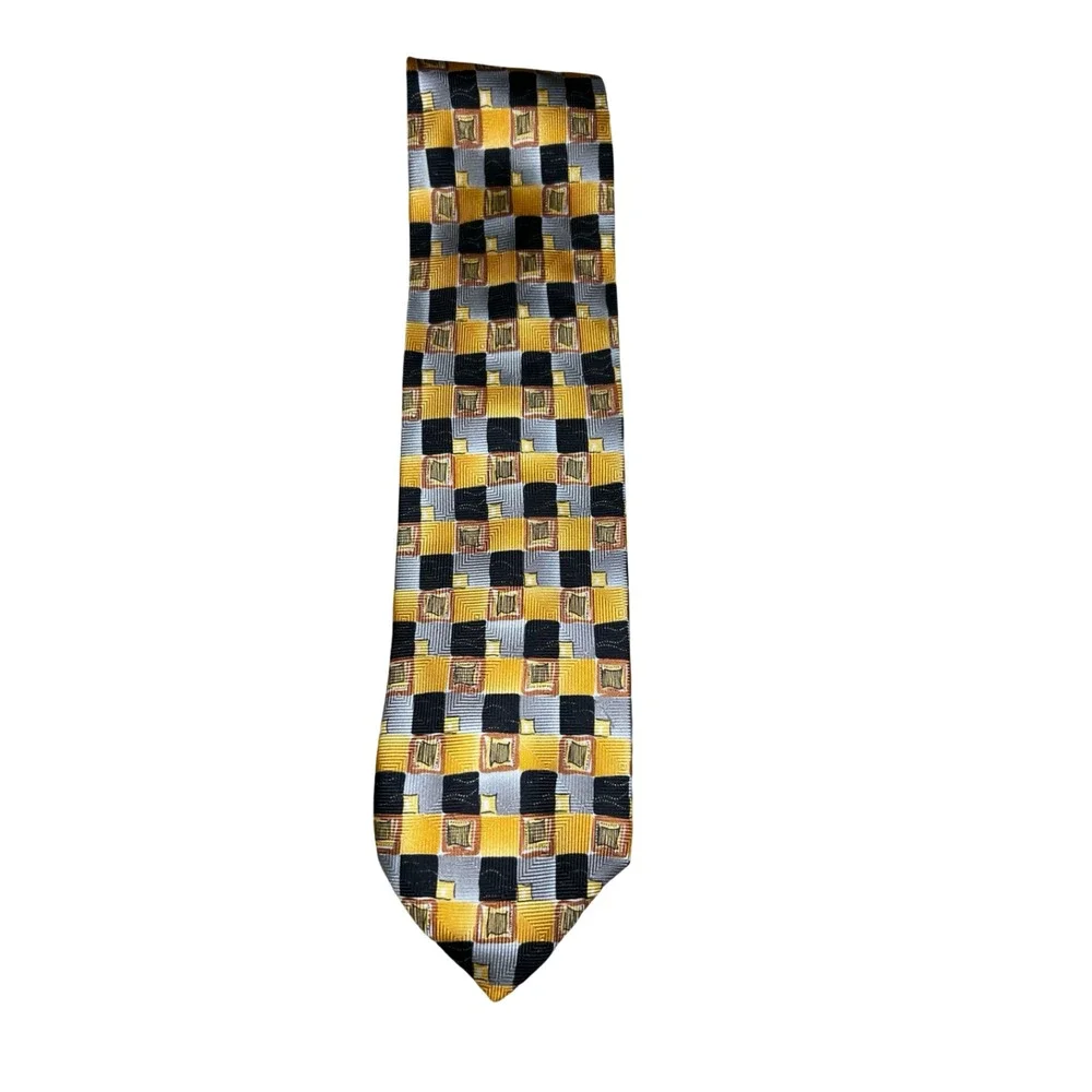 Zanzara Carnaval De Venise Silk Tie Gold Black Silver Geometric Made in Italy
